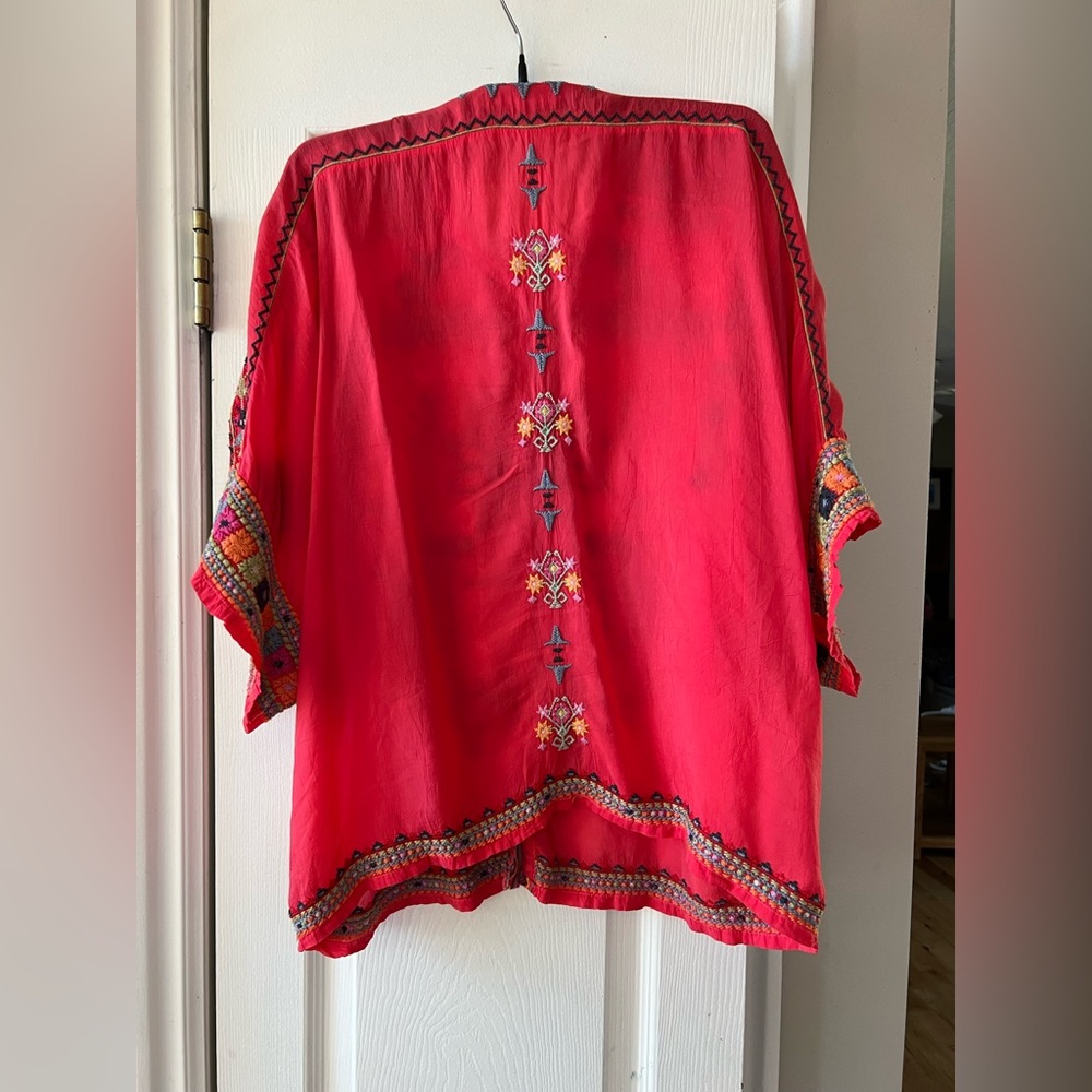 Johnny Was red embroidered shirt XS